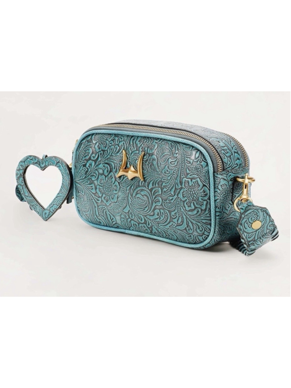 Elegant Teal Embossed Leather Bag LOYAL WEST Western Crossbody Bag NEW
